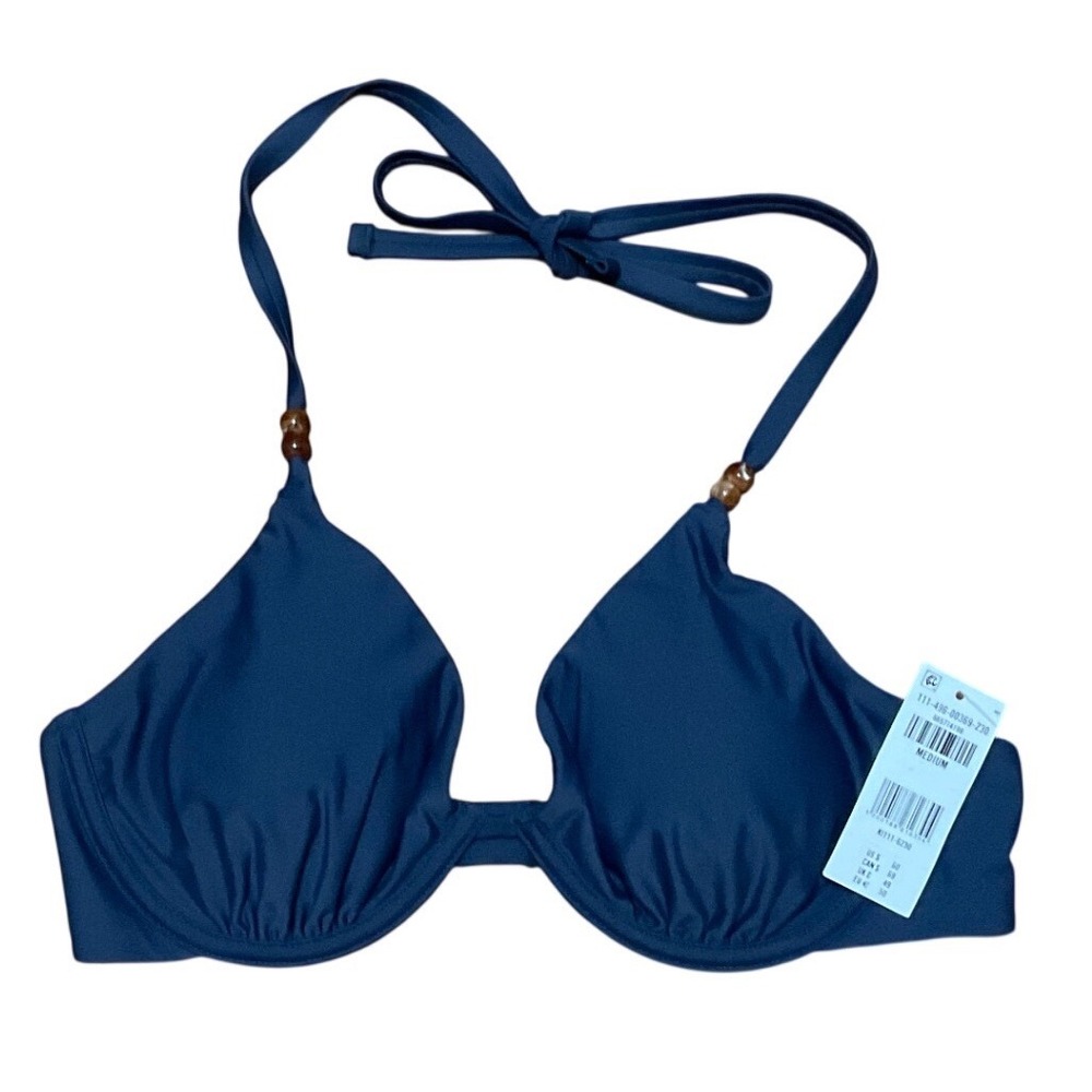 Abercrombie & Fitch Navy Blue Underwire Halter Bikini Top Beaded Detail Medium